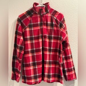 Eddie Bauer Women’s Fleece 1/4 Zip Pullover, Dark Berry‎ Plaid, Size L Large